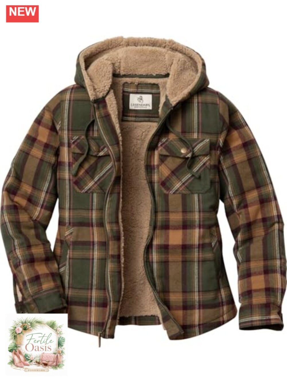 Women's Flannel Hooded Shacket Berber Lined Faux Fur Shirt Jacket